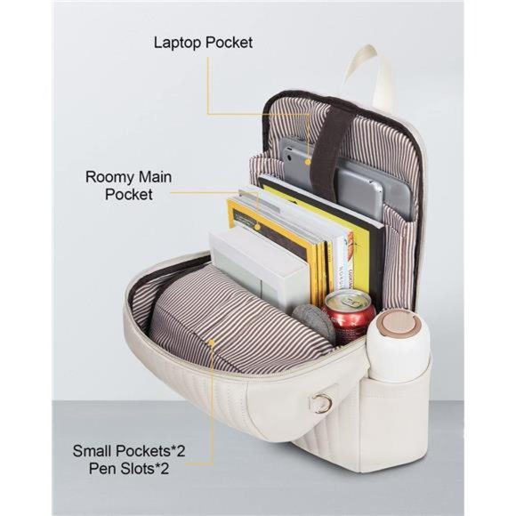Quilted Laptop Backpack for Women Beige - Picture 4 of 6
